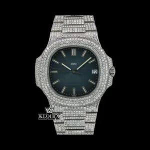 Blue Dial Stick Markers Bust Down Moissanite Diamond Watch