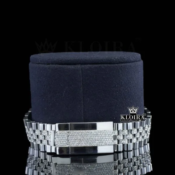 Blue Dial Stick Markers Diamond Link Strap Iced Out Moissanite Watch Bracelet View