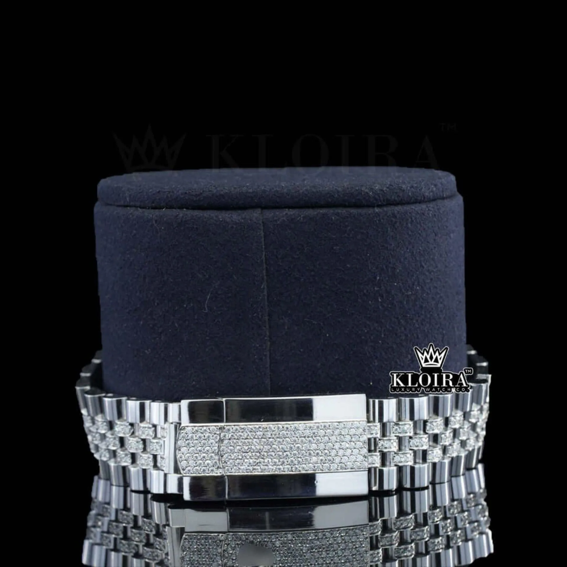 Blue Dial Stick Markers Diamond Link Strap Iced Out Moissanite Watch Bracelet View