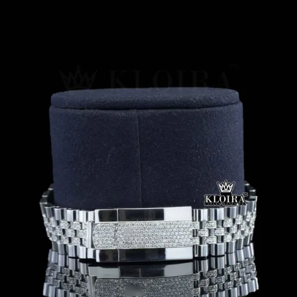 Blue Dial Stick Markers Fully Iced Out White Gold Natural Diamond Watch Bracelet View