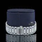 Blue Diamond Bezel Roman Dial Two Tone Moissanite Watch Bracelet View