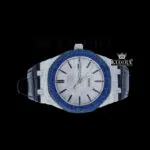 Blue Diamond Bezel Stick Markers Dial Leather Strap Moissanite Watch