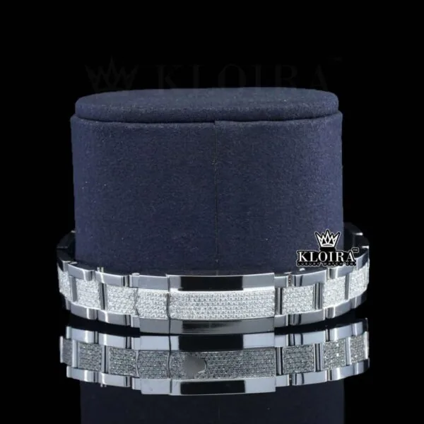 Blue Floral Dial Diamond Markers Fully Iced Out Moissanite Watch Bracelet View