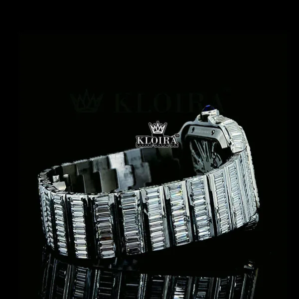 Blue Hands Skeleton Dial Fully Iced Out Baguette Moissanite Watch Bracelet View