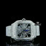 Blue Hands Skeleton Dial Fully Iced Out Baguette Moissanite Watch