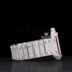 Blue Hands Skeleton Dial Two Tone Iced Out Moissanite Watch Right Side View