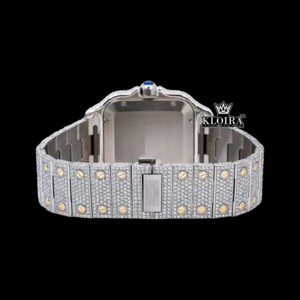 Blue Roman Dial Yellow Gold Bezel Two Tone Moissanite Watch Caseback View