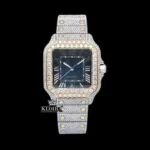 Blue Roman Dial Yellow Gold Bezel Two Tone Moissanite Watch