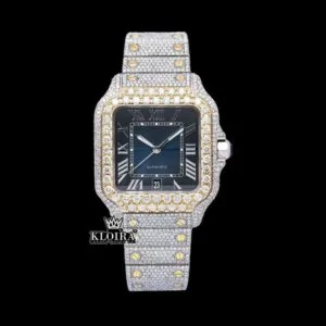Blue Roman Dial Yellow Gold Bezel Two Tone Moissanite Watch