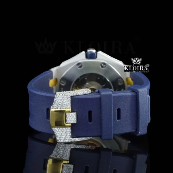 Blue Rubber Strap Iced Out Yellow Dial Moissanite Watch Bracelet View