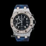 Blue Rubber Strap Two Tone Chronograph Moissanite Watch