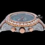 Blue Standard Numerals Sub Dial Two Tone Iced Out Moissanite Watch Crown View