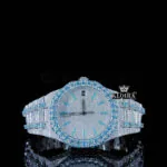 Blue Stick Markers White Dial Fully Iced Out Moissanite Diamond Watch Front View