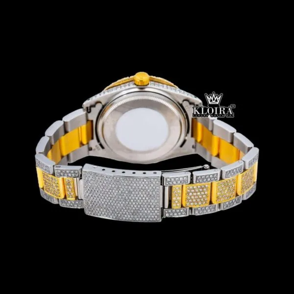 Bold Roman Markers Blue Dial Iced Out Moissanite Diamond Watch Caseback View
