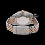 Brown Dial Stick Markers Two Tone Diamond Link Strap Moissanite Watch Caseback View