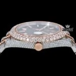 Brown Dial Stick Markers Two Tone Diamond Link Strap Moissanite Watch Crown View
