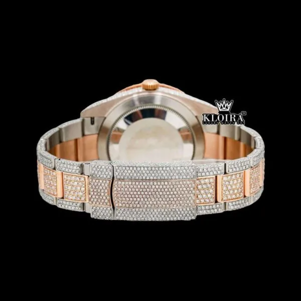 Brown Dial White Stick Markers Bust Down Moissanite Diamond Watch Caseback View