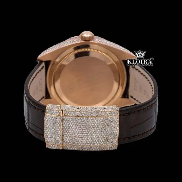 Brown Leather Strap Brown Dial Semi Iced Out Moissanite Diamond Watch Caseback View
