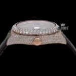 Brown Leather Strap Brown Dial Semi Iced Out Moissanite Diamond Watch Crown View