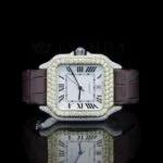 Brown Leather Strap Roman Numerals Lab Grown Diamond Watch