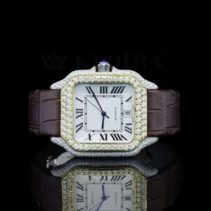 Brown Leather Strap Roman Numerals Lab Grown Diamond Watch