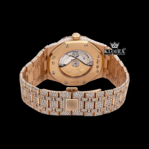 Bust Down Arabic Numerals Rose Gold Dial Moissanite Diamond Watch Caseback View