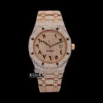 Bust Down Arabic Numerals Rose Gold Dial Moissanite Diamond Watch