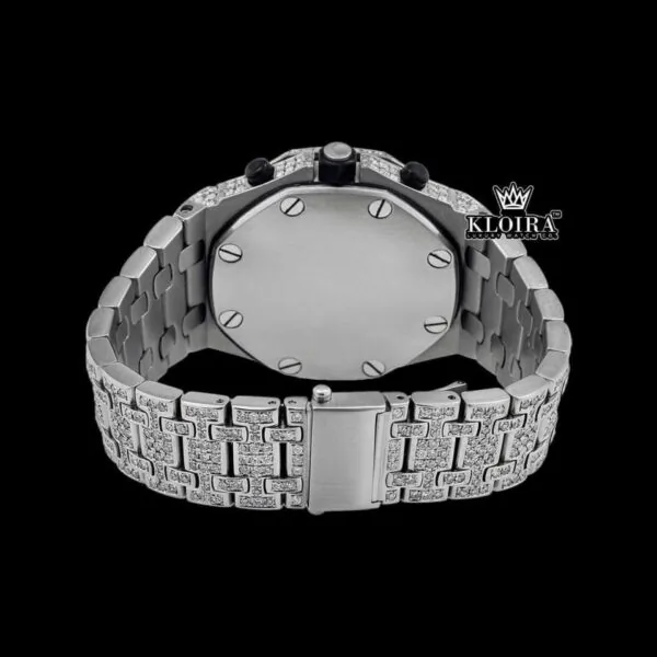 Bust Down Black Dial Chronograph Moissanite Diamond Watch Caseback View