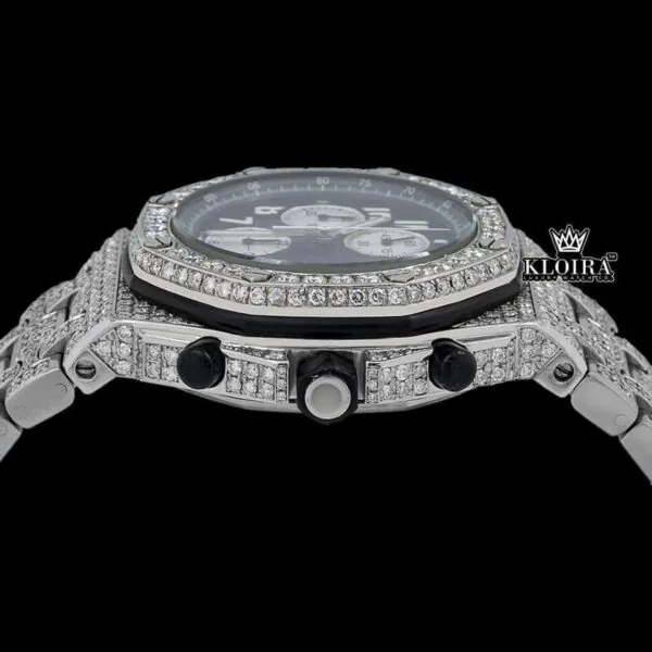 Bust Down Black Dial Chronograph Moissanite Diamond Watch Crown View
