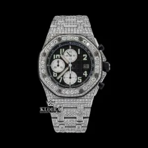 Bust Down Black Dial Chronograph Moissanite Diamond Watch