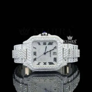 Bust Down Black Roman Numerals White Dial Moissanite Diamond Watch