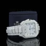 Bust Down Black Roman Numerals White Dial Moissanite Diamond Watch Right Profile View
