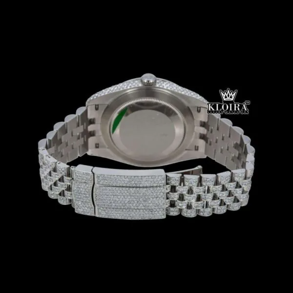 Bust Down Rainbow Roman Numerals Silver Moissanite Diamond Watch Caseback View