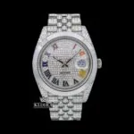 Bust Down Rainbow Roman Numerals Silver Moissanite Diamond Watch