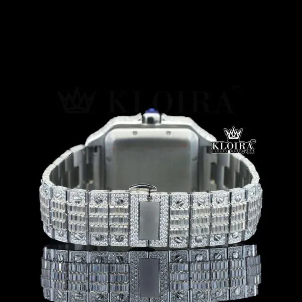 Bust Down Roman Numerals Baguette Moissanite Diamond Watch Caseback View
