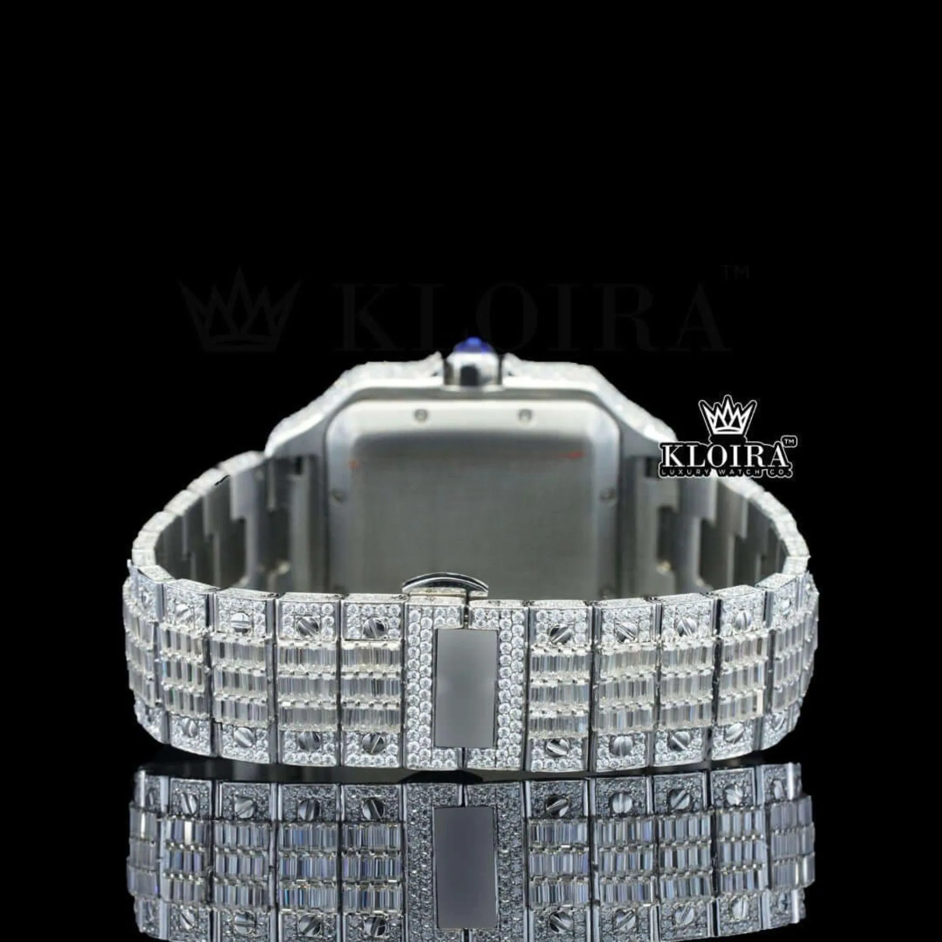 Bust Down Roman Numerals Baguette Moissanite Diamond Watch Caseback View