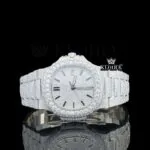 Bust Down White Dial Black Stick Markers Moissanite Diamond Watch
