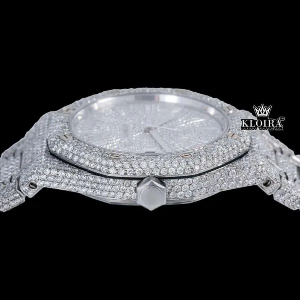 Bust Down White Dial Diamond Markers Moissanite Diamond Watch Crown View