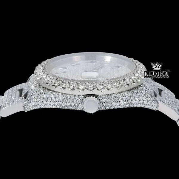 Bust Down White dial rainbow Arabic Numerals Moissanite Diamond watch Crown View