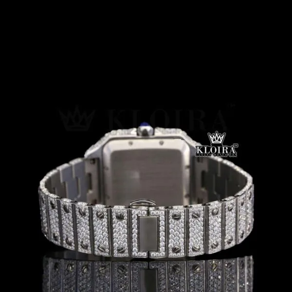 Bust Down White Dial Roman Numerals Moissanite Diamond Watch Caseback View