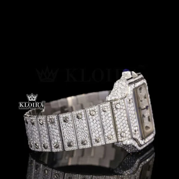 Bust Down White Dial Roman Numerals Moissanite Diamond Watch Right Profile View