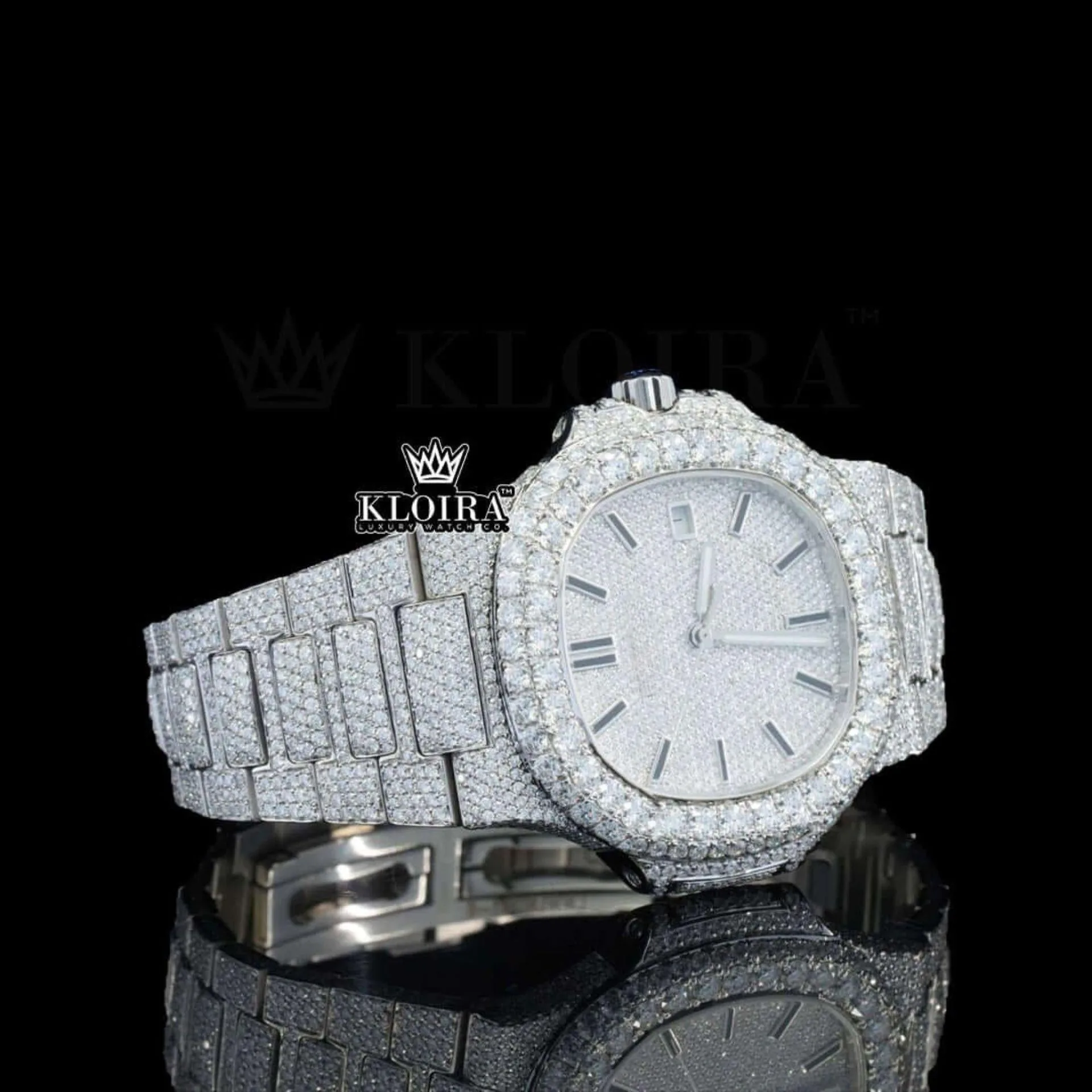Bust Down White Dial Stick Markers Lab Grown Diamond Watch Close Up Right Profile View