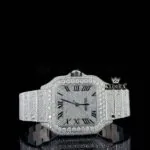 Black Roman Numerals White Dial Full Iced Out Moissanite Watch