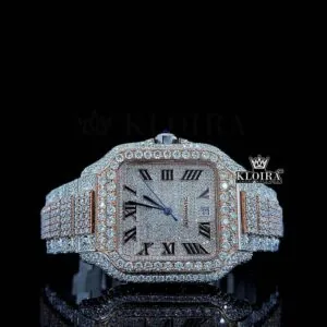 Diamond Block Link Strap Roman Dial Two Tone Moissanite Watch