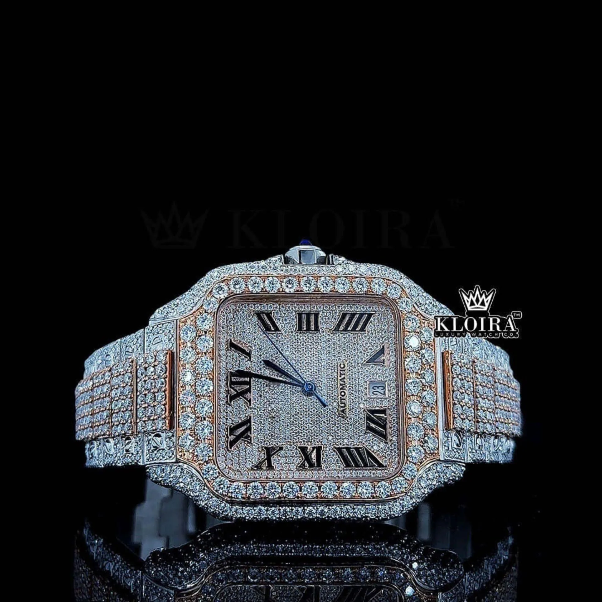 Cartier Watch Bust Down Moissanite Front face View