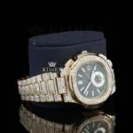 Chronograph Black Dial Rose Gold Baguette Strap Moissanite Watch Right Profile View