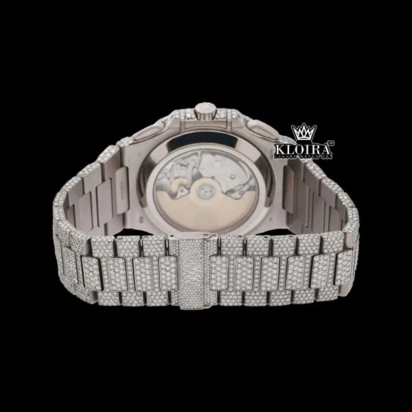 Chronograph Blue Dial Full Iced Out Moissanite Diamond Watch Caseback View