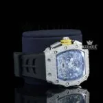 Chronograph Dial Black Rubber Strap Semi Iced Out Moissanite Watch Right Profile View
