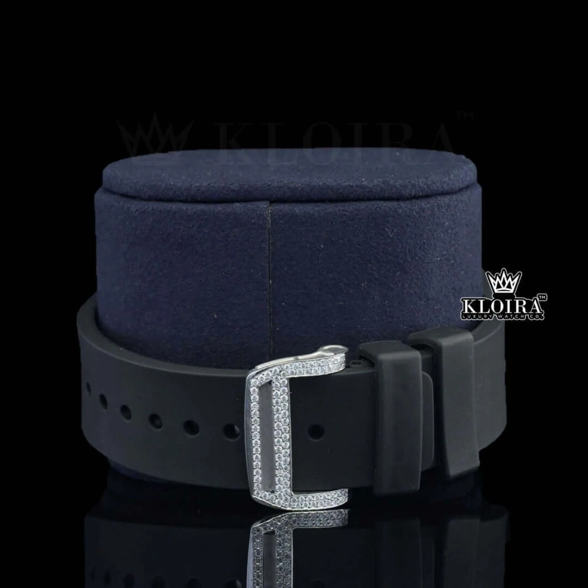 Chronograph Dial Black Rubber Strap Semi Iced Out Moissanite Watch Strap View