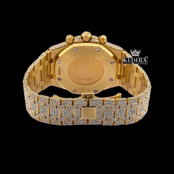 Chronograph Diamond Markers Yellow Gold Moissanite Diamond Watch Caseback View